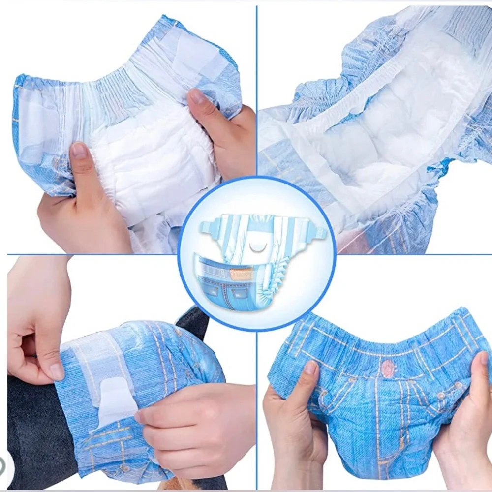 Pet Soft Doggie Disposable Diapers Female Puppy Cats 8pcs XS Jeans Pattern 2pk
